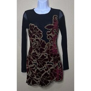 Hours Revolve Mini Dress Sz XS Sheer Velvet Beaded Sexy Feminine Body on